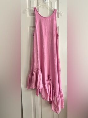 Anthropologie Asymmetrical Ruffle Hem Dress in Pink